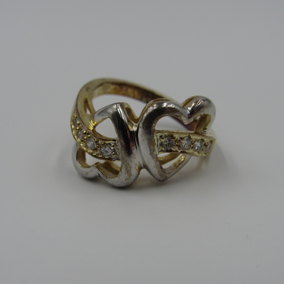 Vintage Size 6 Sterling CZ Diamond Heart Ring - Picture 2 of 8